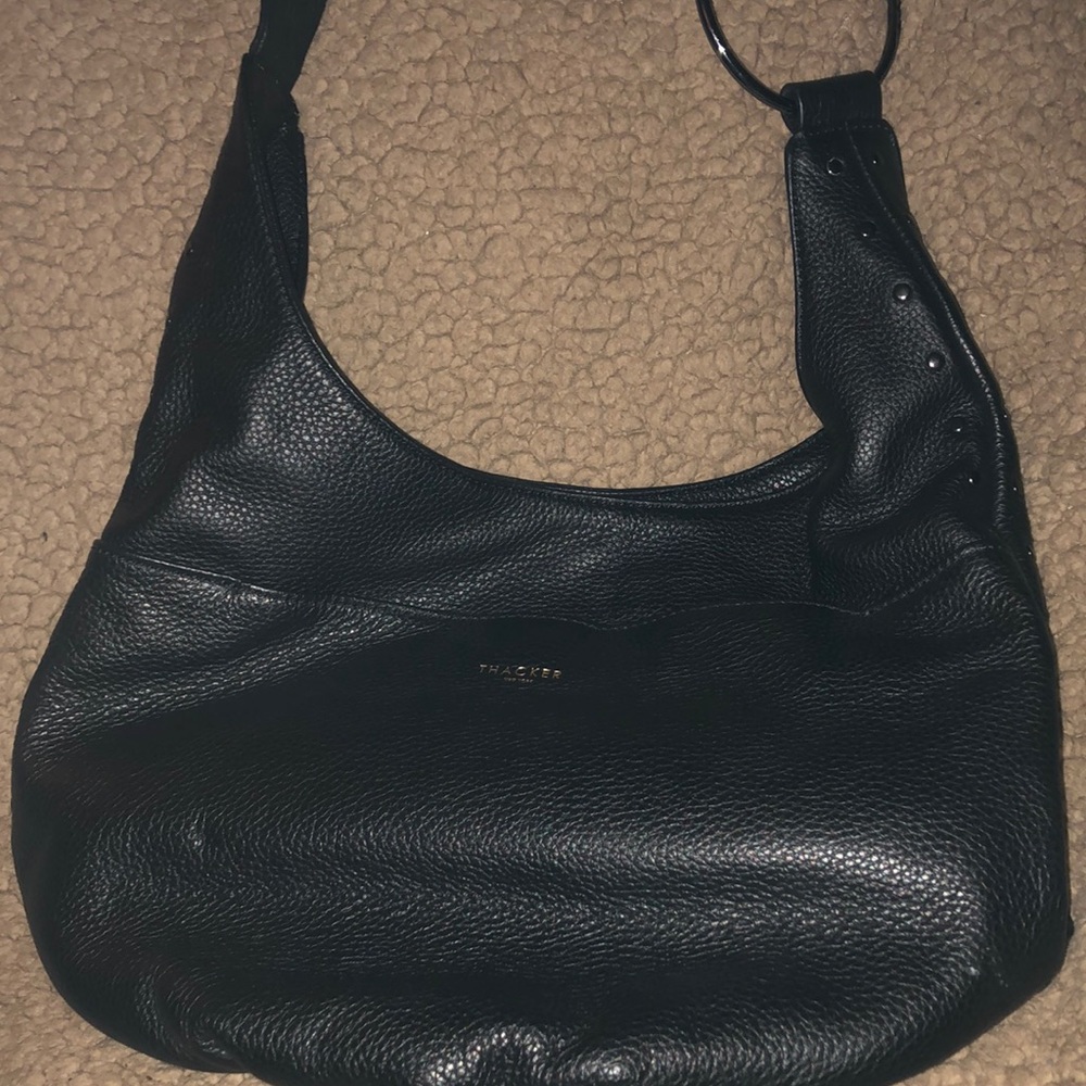NWOT THACKER BLACK LEATHER PEBBLE SHOULDER HANDBAG